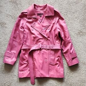 Margaret Godfery Pink Double-Breasted Trench Coat with Belt Size 14